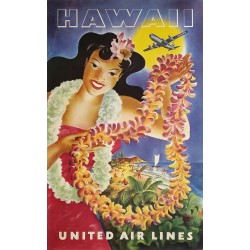 Affiche ancienne originale United Airlines Hawaii Joseph FEHER