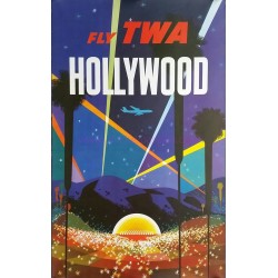 Original vintage travel poster Fly TWA Hollywood David Klein
