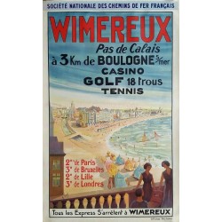 Affiche ancienne originale Wimereux Casino Golf Tennis Chemin de fer
