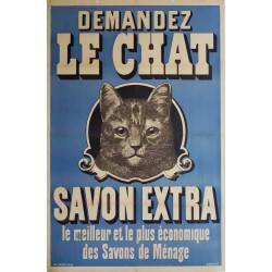 Affiche ancienne originale Demandez le Chat savon extra Marseille