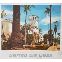 Original vintage poster Historic Courthouse Santa Barbara California painted for United Airlines Tom HOYNE