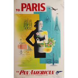 Original vintage poster To PARIS via Pan American Jean CARLU