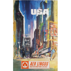 Affiche ancienne originale AER Lingus USA New-York Time Square