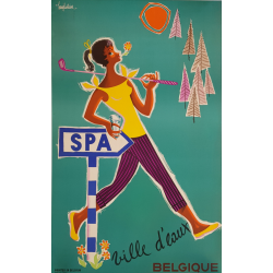 Affiche ancienne originale Spa ville d'eaux Belgique