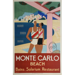 Affiche ancienne originale Monte-Carlo Beach BOUCHAUD