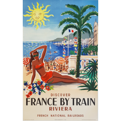 Affiche ancienne originale French riviera Hervé BAILLE