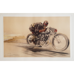 Original vintage poster lithography Motorcyclist in the race GEO HAM
