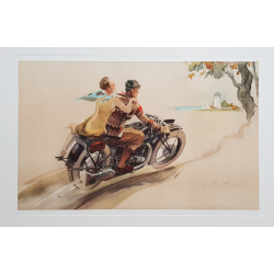 Original vintage poster lithography Couple on motorbike GEO HAM