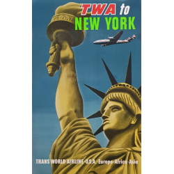 Original vintage poster TWA to New York USA Europe Africa Asia