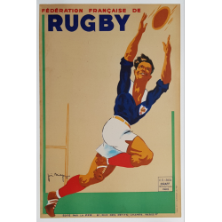 Affiche ancienne originale Fédération Française Rugby Joe BRIDGE 1942