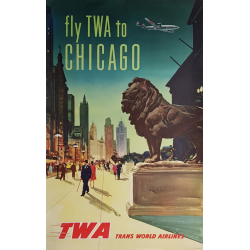Affiche ancienne originale Fly TWA to CHICAGO
