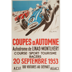 Affiche ancienne originale Coupes d'Automne Linas Montlhéry Geo HAM