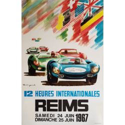 Affiche ancienne originale 12 heures internationales de Reims 1967 Michel BELIGOND