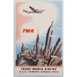 Original vintage card TWA New York USA Europe Africa Asia