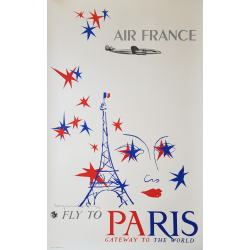 Affiche ancienne originale Air France Fly to Paris Raymon GID