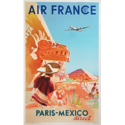 Affiche ancienne originale Air France Paris Mexico PROUT