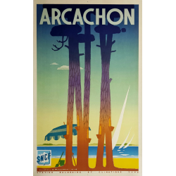 Affiche ancienne originale Arcachon 1948 Jean Adrien MERCIER