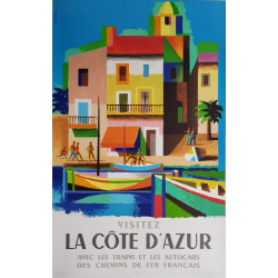 Affiche ancienne originale Visitez la côte d'Azur Jacques NATHAN