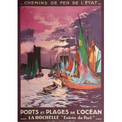 Affiche ancienne originale La Rochelle Entrée du Port CHAMPSEIX