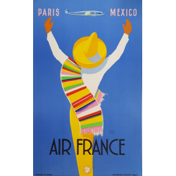 Affiche ancienne originale Air France PARIS MEXICO Edmond MAURUS