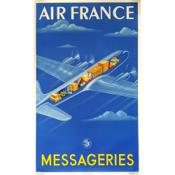 Affiche ancienne originale Air France Messageries Atelier PERCEVAL