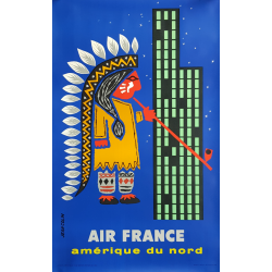 Original vintage poster Air France Amérique du Nord Jean COLIN