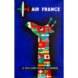 Original vintage poster Air France Le plus long réseau du monde SAVIGNAC