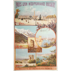 Affiche ancienne originale PLM Railways Paris Cannes Mont-Blanc Emile BOURGEOIS