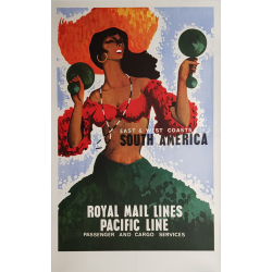Affiche ancienne originale Royal Mail Lines Pacific Line South America