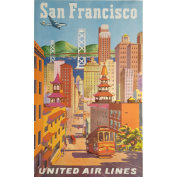 Affiche ancienne originale United Airlines San Francisco Joseph FEHER