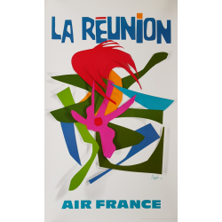 Affiche ancienne originale Air France La Réunion Raymond PAGES