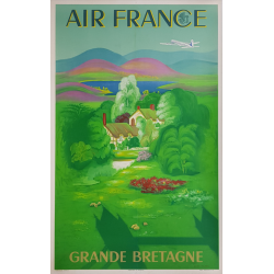 Affiche ancienne originale Air France Grande Bretagne Lucien BOUCHER