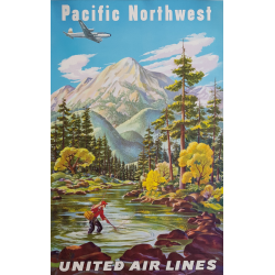 Original vintage poster United Airlines Pacific Northwest FEHER