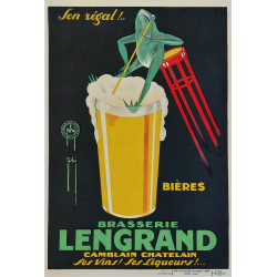 Affiche ancienne originale Bières Brasserie LENGRAND Camblain Chatelain Ses vins Ses liqueurs