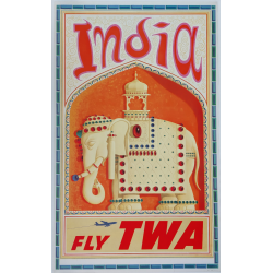 Affiche ancienne originale TWA Fly TWA India 1960s David Klein