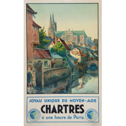 Affiche ancienne originale Chartres joyau unique du Moyen-Age DUVEROIE