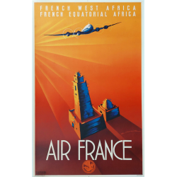 Affiche ancienne originale Air France French Equatorial Africa MAURUS