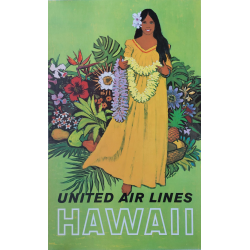 Affiche ancienne originale United Airlines Hawaii Stan GALLI