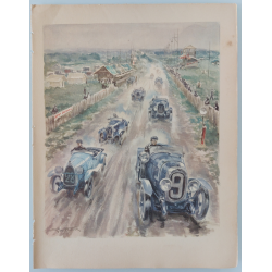 Original vintage lithography 24 heures mans Chenard-Walcker Bugatti Salmson en 1923 Labric GEO HAM
