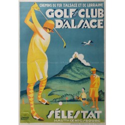 Affiche ancienne originale Golf Club d'Alsace SELESTAT Dorette MULLER