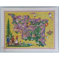 Original vintage map Provinces de France Lorraine Alsace Lucien BOUCHER