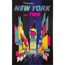 Affiche ancienne originale TWA New York 1956 David KLEIN