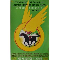 Affiche ancienne originale Loterie Nationale 28 juin Prix de Paris 1953