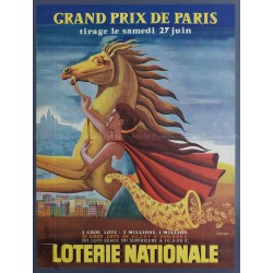 Affiche ancienne originale Loterie Nationale 27 Juin Prix de Paris