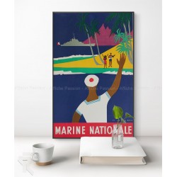 Framed original vintage poster Marine Nationale Luc Marie BAYLE