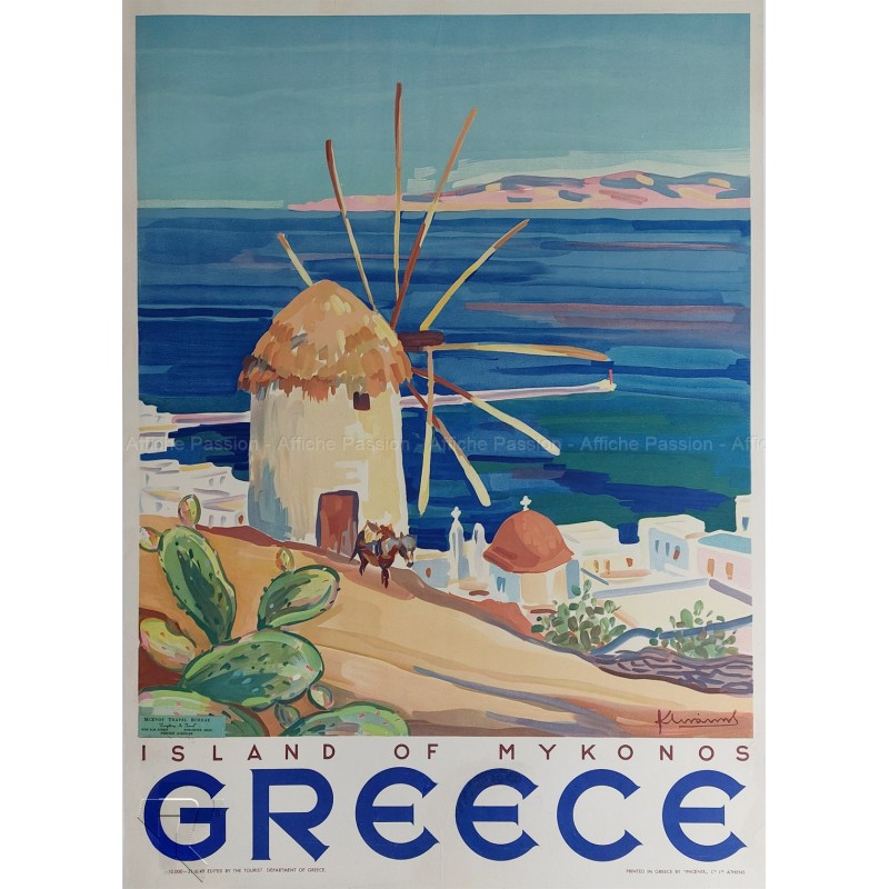 Original vintage poster Greece Island de Mykonos 1949 Linakis Kostas