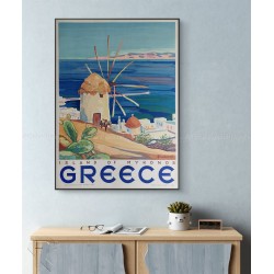 Encadrée affiche ancienne originale Greece Island de Mykonos 1949 Linakis Kostas