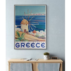 Framed original vintage poster Greece Island de Mykonos 1949 Linakis Kostas
