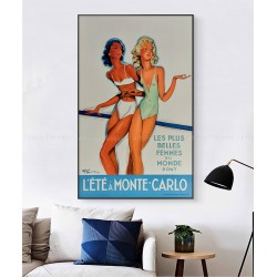 Encadrée affiche ancienne originale Les plus belles femmes L'été à Monte-Carlo