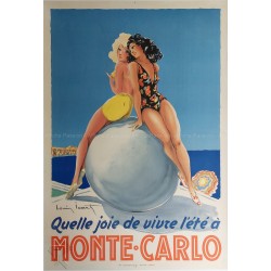 Affiche ancienne originale Quelle joie de vivre l'été à Monte-Carlo ICART